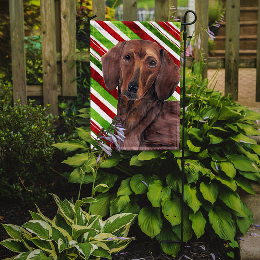 Dachshund Candy Cane Holiday Christmas Garden Flag – Decorative Outdoor Yard Flag