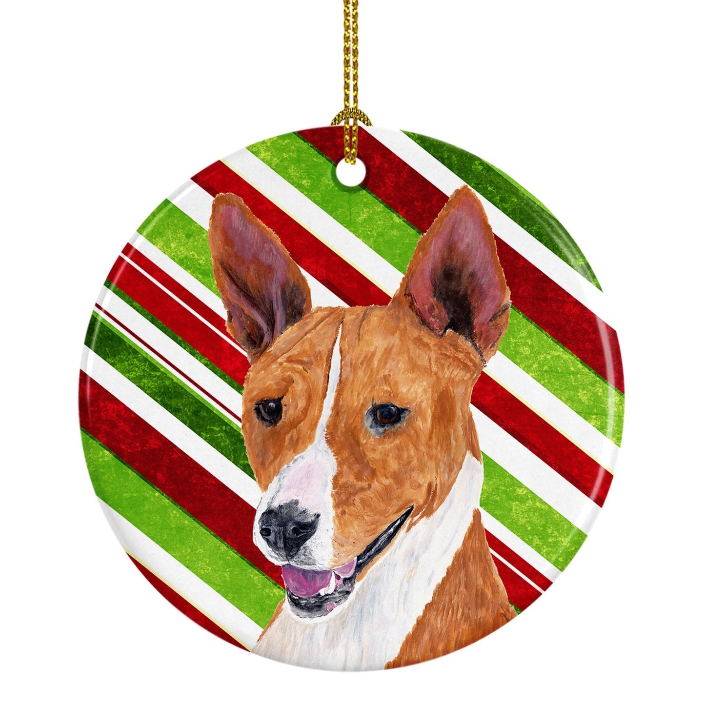Basenji Candy Cane Holiday Christmas Ornament - Round Ceramic Ornament – Artist-Designed Keepsake Decoration SC9347