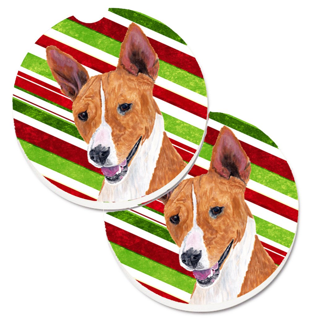 Basenji Candy Cane Holiday Christmas Car Coasters – Set of 2 - Absorbent Stone with Fun & Functional Artwork SC9347CARC