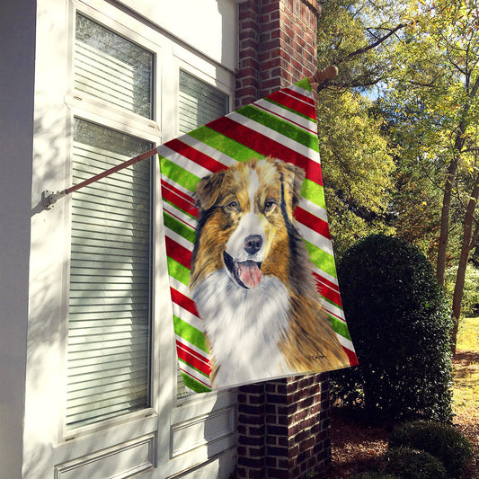 Australian Shepherd Candy Cane Holiday Christmas Flag Canvas House Size