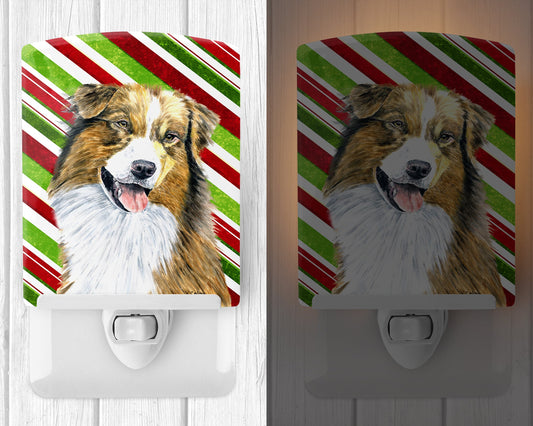 Australian Shepherd Candy Cane Holiday Christmas Ceramic Night Light SC9357CNL