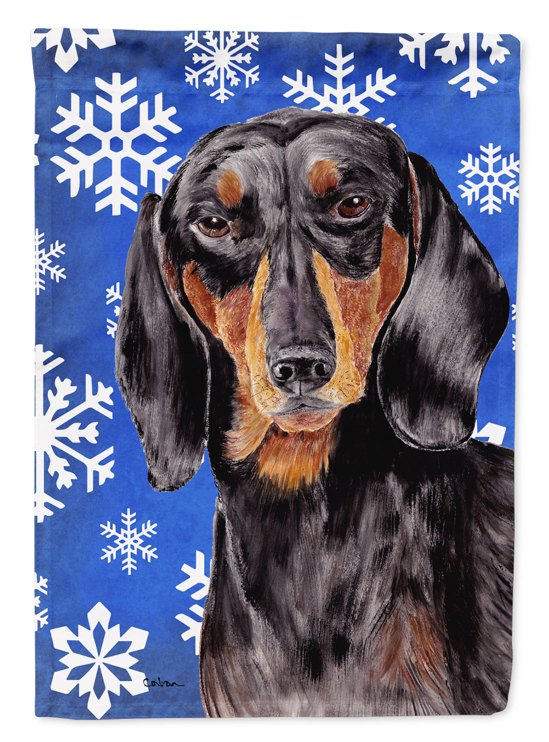 Dachshund Winter Snowflakes Holiday Flag Canvas House Size