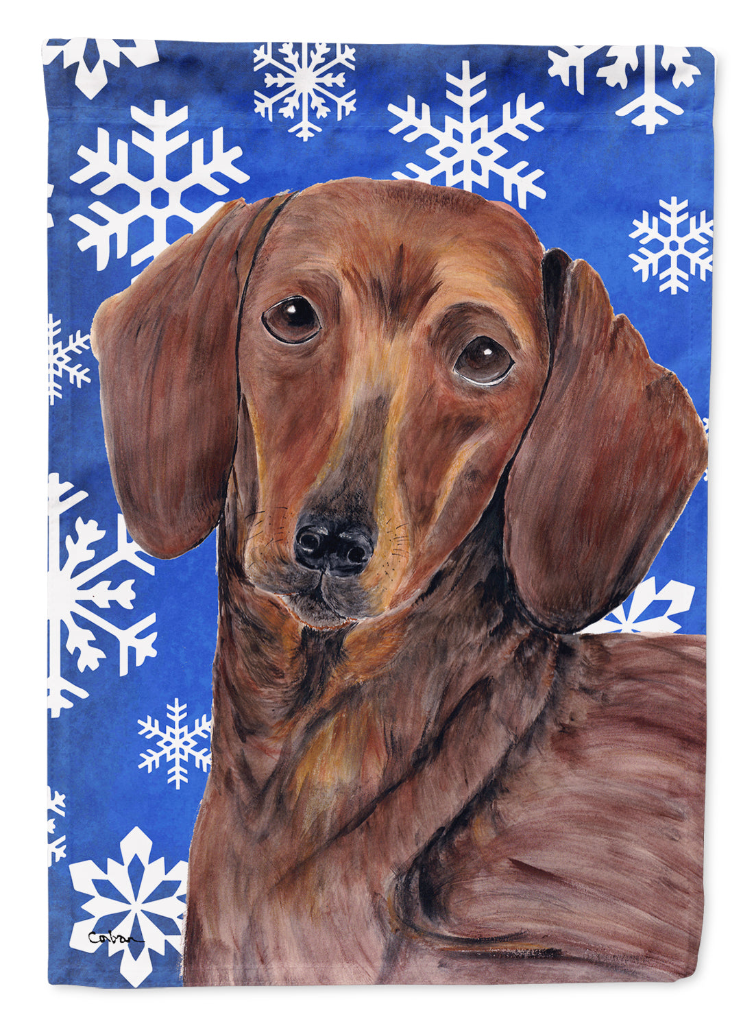 Dachshund Winter Snowflakes Holiday Garden Flag – Decorative Outdoor Yard Flag