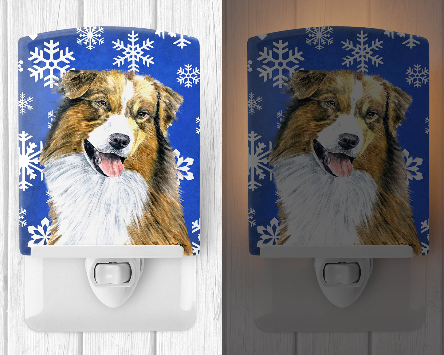 Australian Shepherd Winter Snowflakes Holiday Ceramic Night Light SC9397CNL