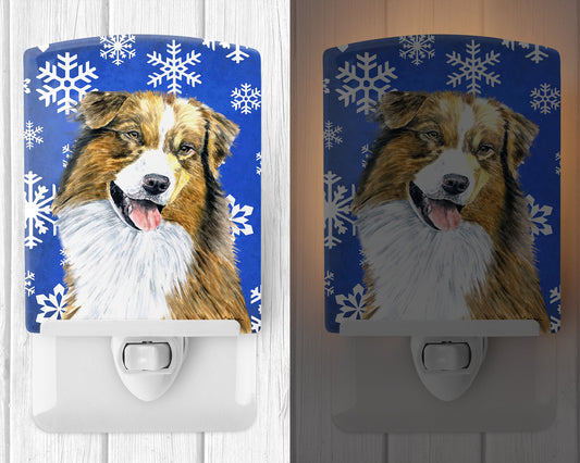 Australian Shepherd Winter Snowflakes Holiday Ceramic Night Light SC9397CNL