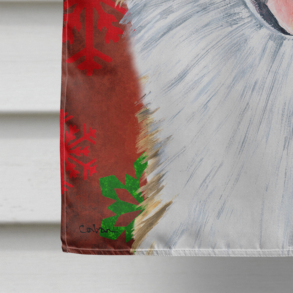 Australian Shepherd Red and Green Snowflakes Holiday Christmas Flag House Size