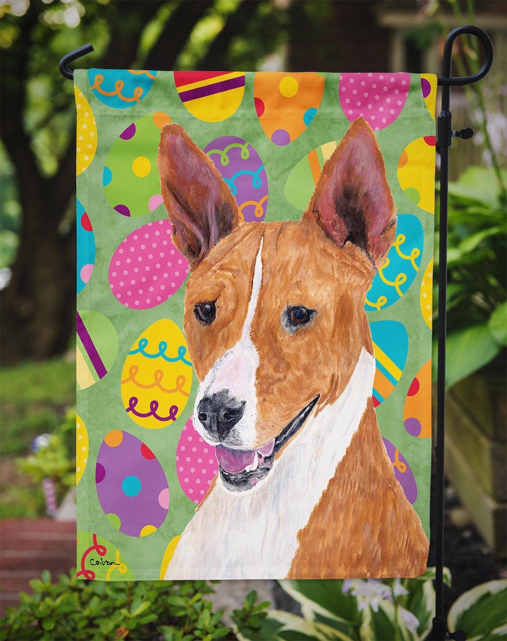 Basenji Easter Eggtravaganza Garden Flag - Outdoor Decorative Yard Flag