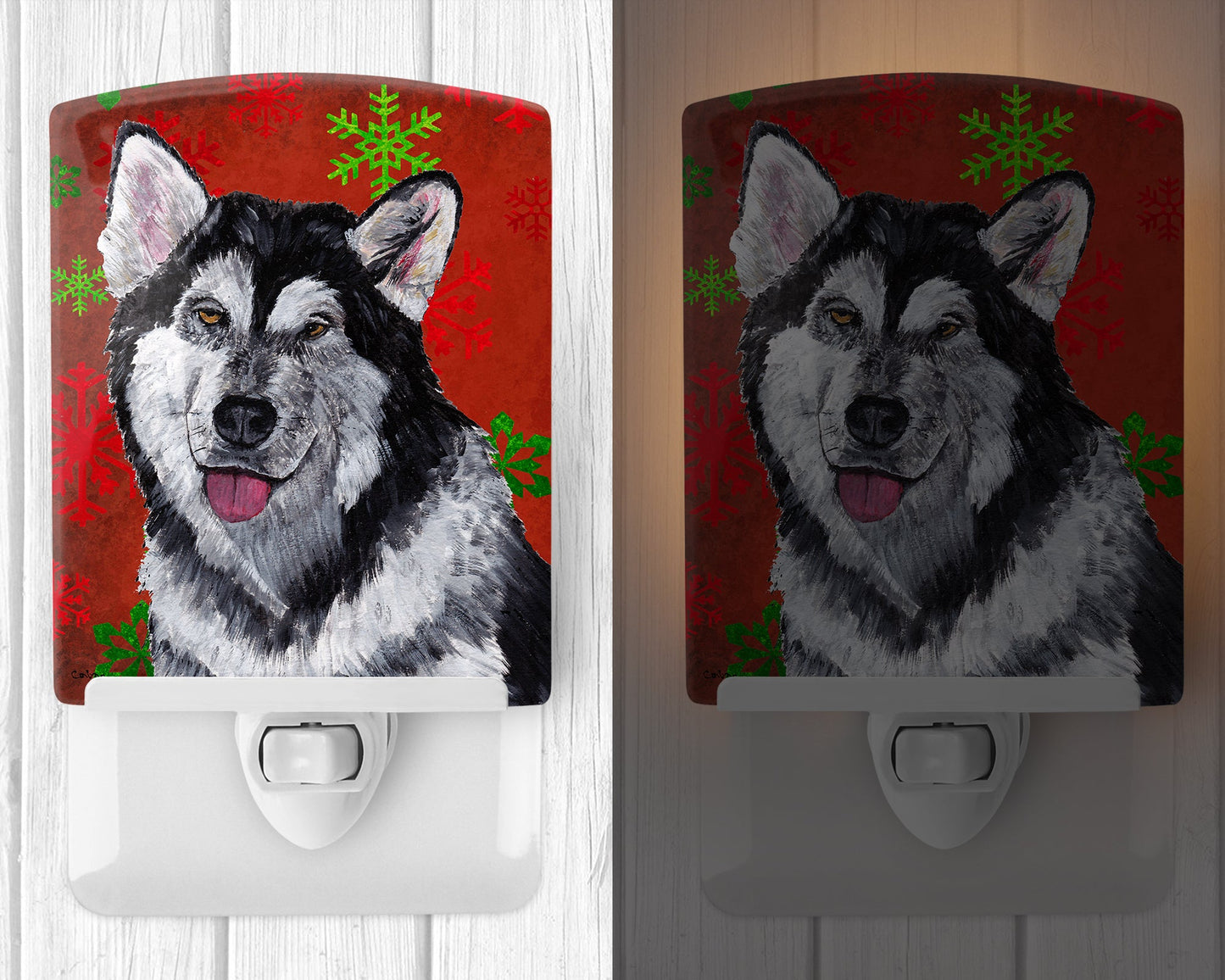 Alaskan Malamute Red Snowflakes Holiday Christmas Ceramic Night Light SC9492CNL