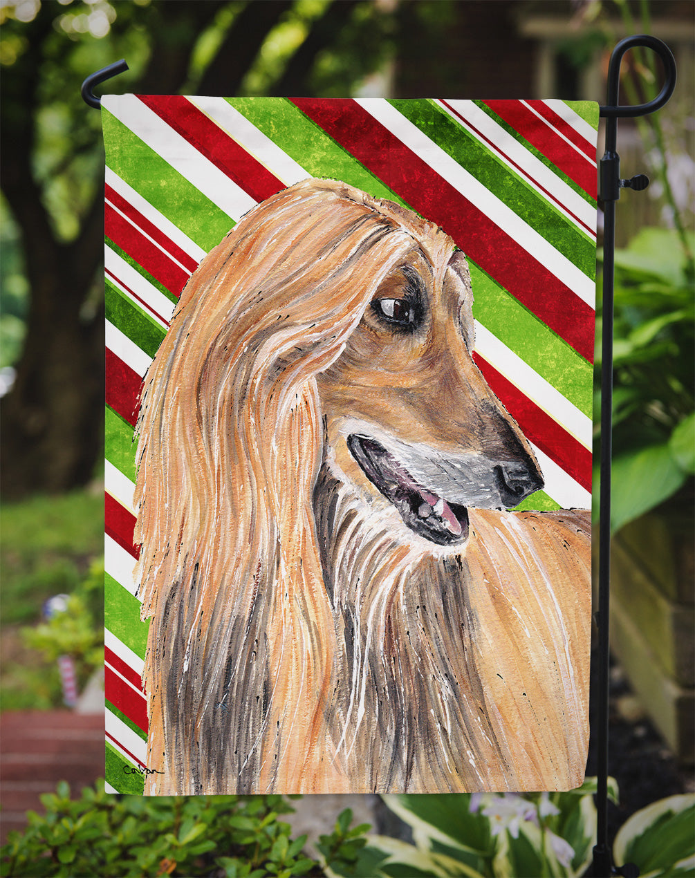 Afghan Hound Candy Cane Holiday Christmas Garden Flag – Decorative Outdoor Yard Flag SC9498GF