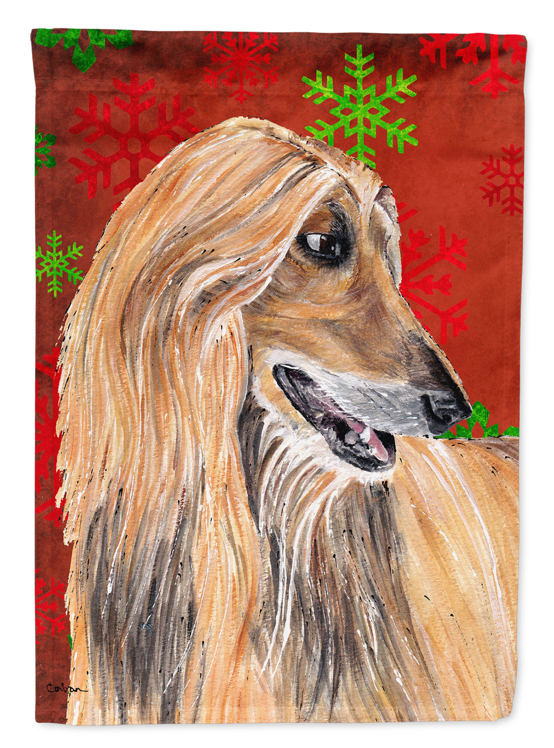 Afghan Hound Red Snowflakes Holiday Christmas  Garden Flag – Decorative Outdoor Yard Flag SC9501GF