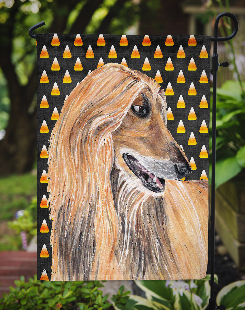 Afghan Hound Candy Corn Halloween Garden Flag – Decorative Outdoor Yard Flag SC9505GF