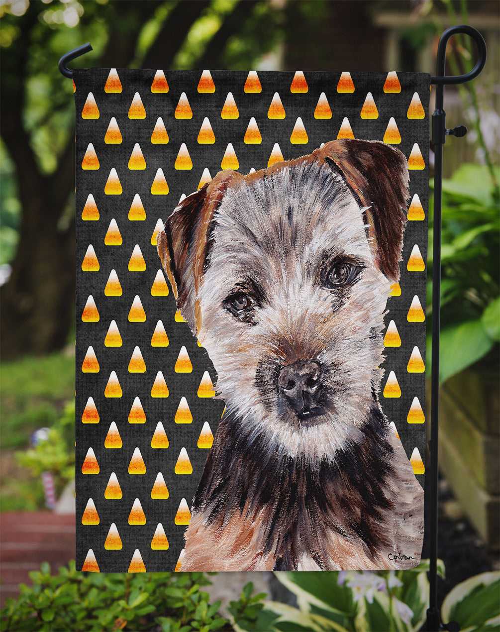 Norfolk Terrier Puppy Candy Corn Halloween Garden Flag - Outdoor Decorative Yard Flag SC9663GF