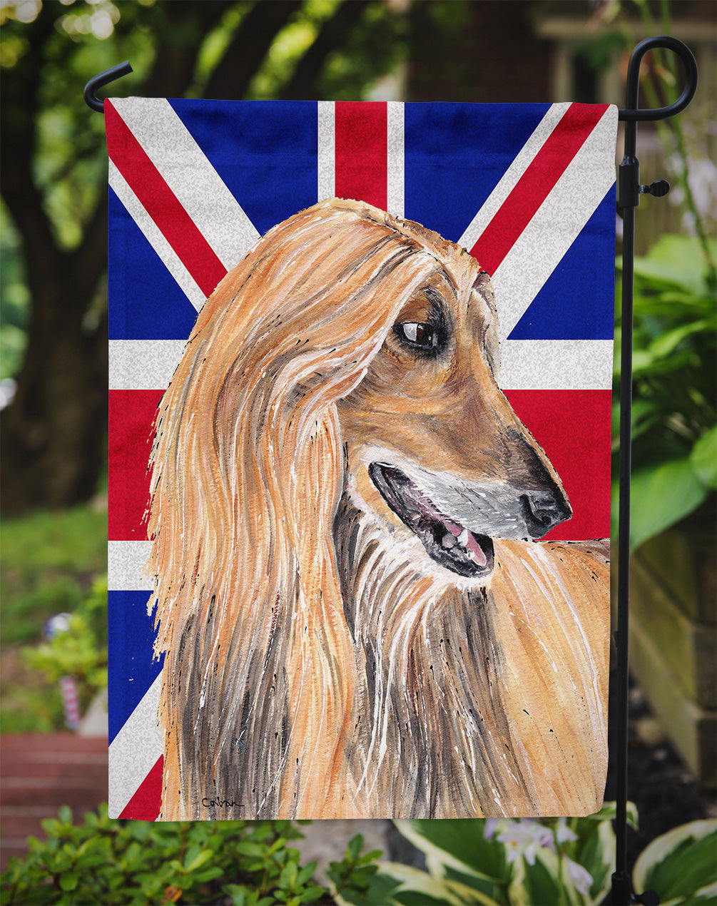 Afghan Hound with English Union Jack British Flag Garden Flag - Outdoor Decorative Yard Flag