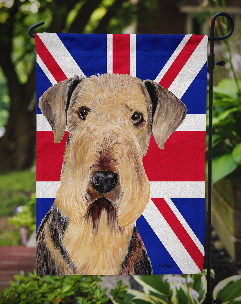 Airedale with English Union Jack British Flag Garden Flag - Outdoor Decorative Yard Flag
