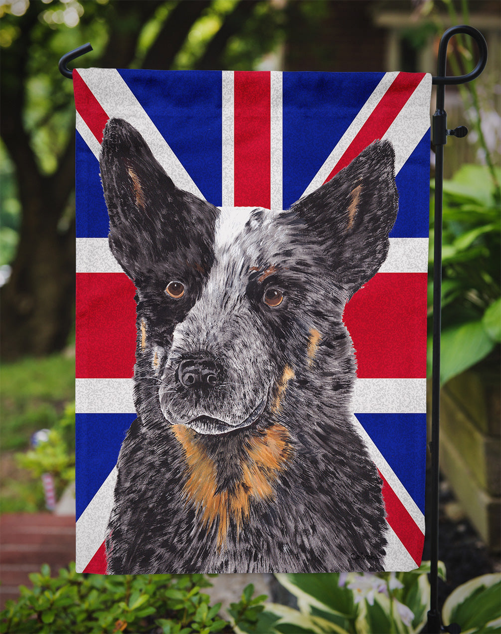 Australian Cattle Dog with English Union Jack British Flag Garden Flag - Outdoor Decorative Yard Flag SC9853GF