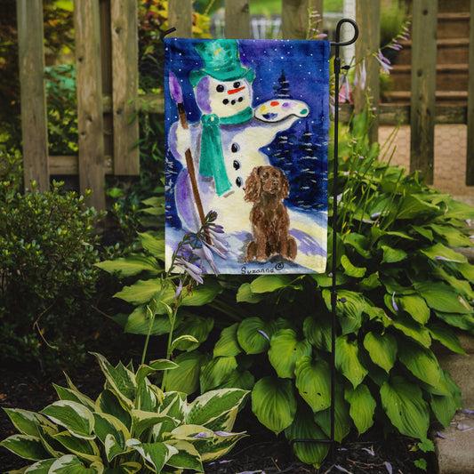 Artist Snowman with Boykin Spaniel Garden Flag – Decorative Outdoor Yard Flag