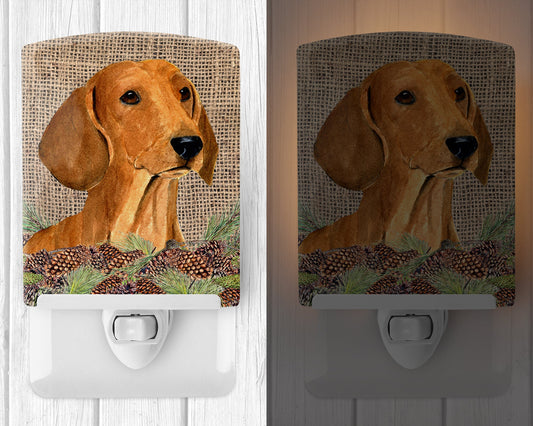 Dachshund on Faux Burlap with Pine Cones Ceramic Night Light SS4078CNL