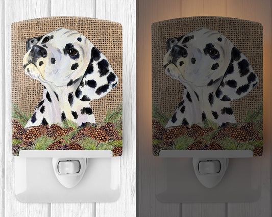 Dalmatian on Faux Burlap with Pine Cones Ceramic Night Light SS4083CNL