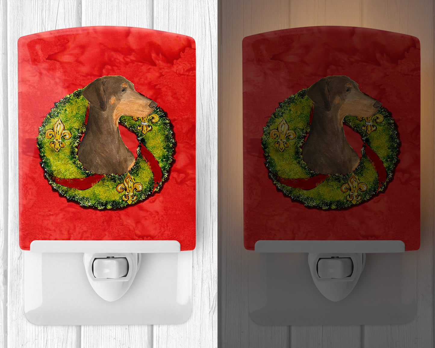 Doberman Cristmas Wreath Ceramic Night Light SS4169CNL
