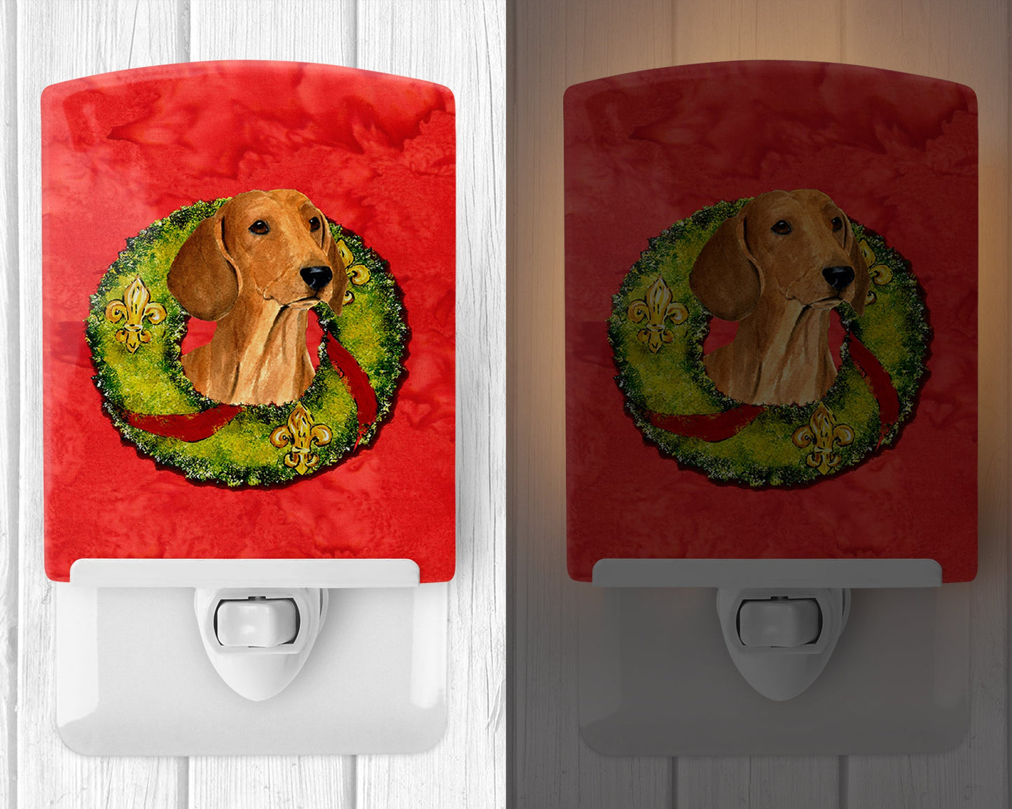 Dachshund Cristmas Wreath Ceramic Night Light SS4177CNL