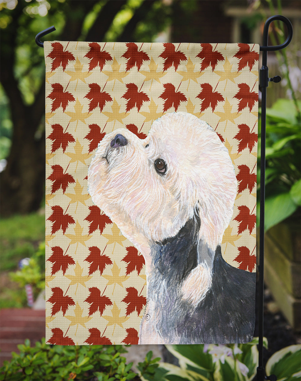 Dandie Dinmont Terrier Fall Leaves Portrait Garden Flag – Decorative Outdoor Yard Flag