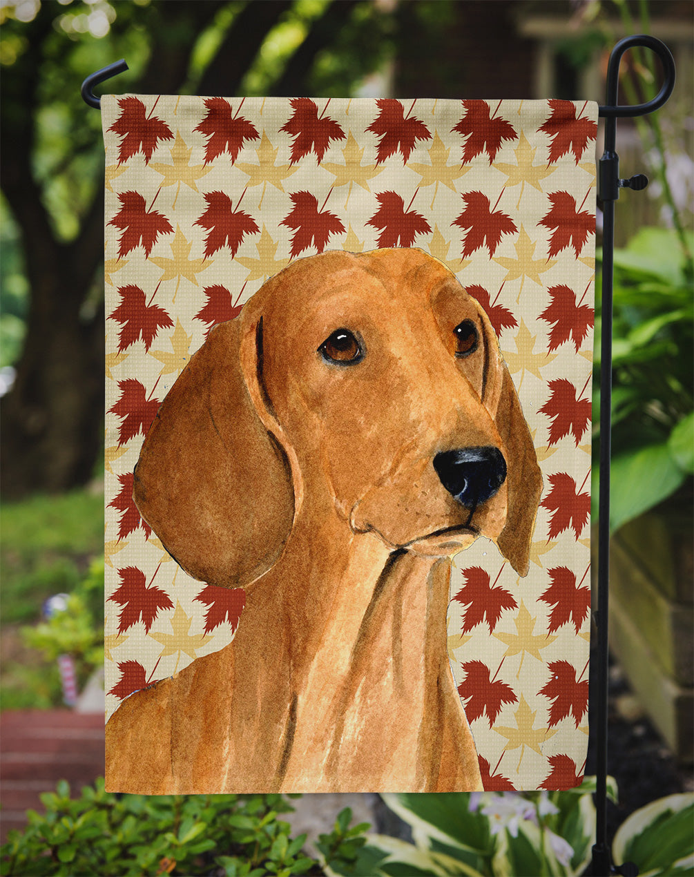 Dachshund Fall Leaves Portrait Garden Flag – Decorative Outdoor Yard Flag