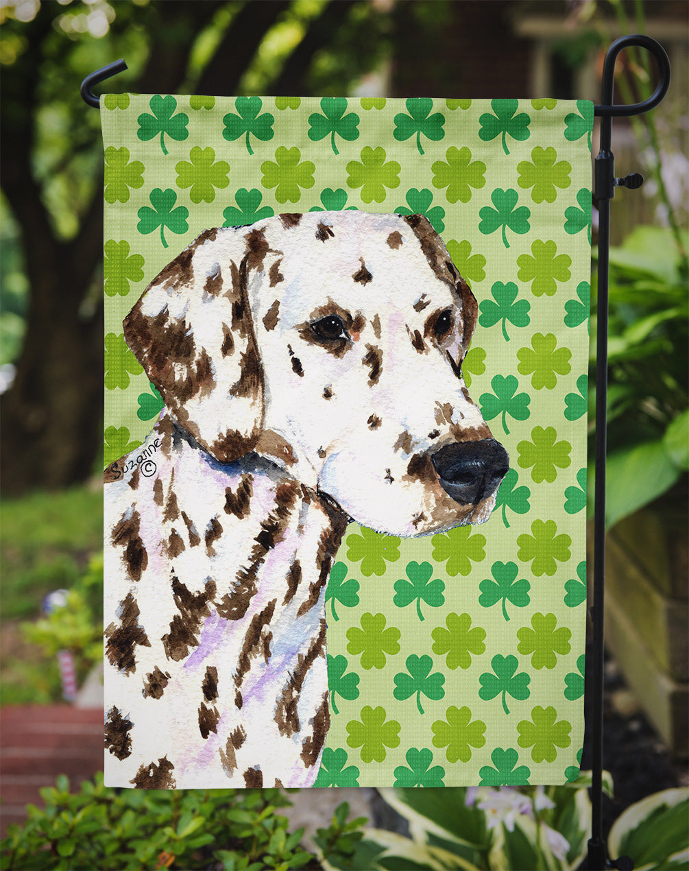 Dalmatian St. Patrick's Day Shamrock Portrait Garden Flag – Decorative Outdoor Yard Flag