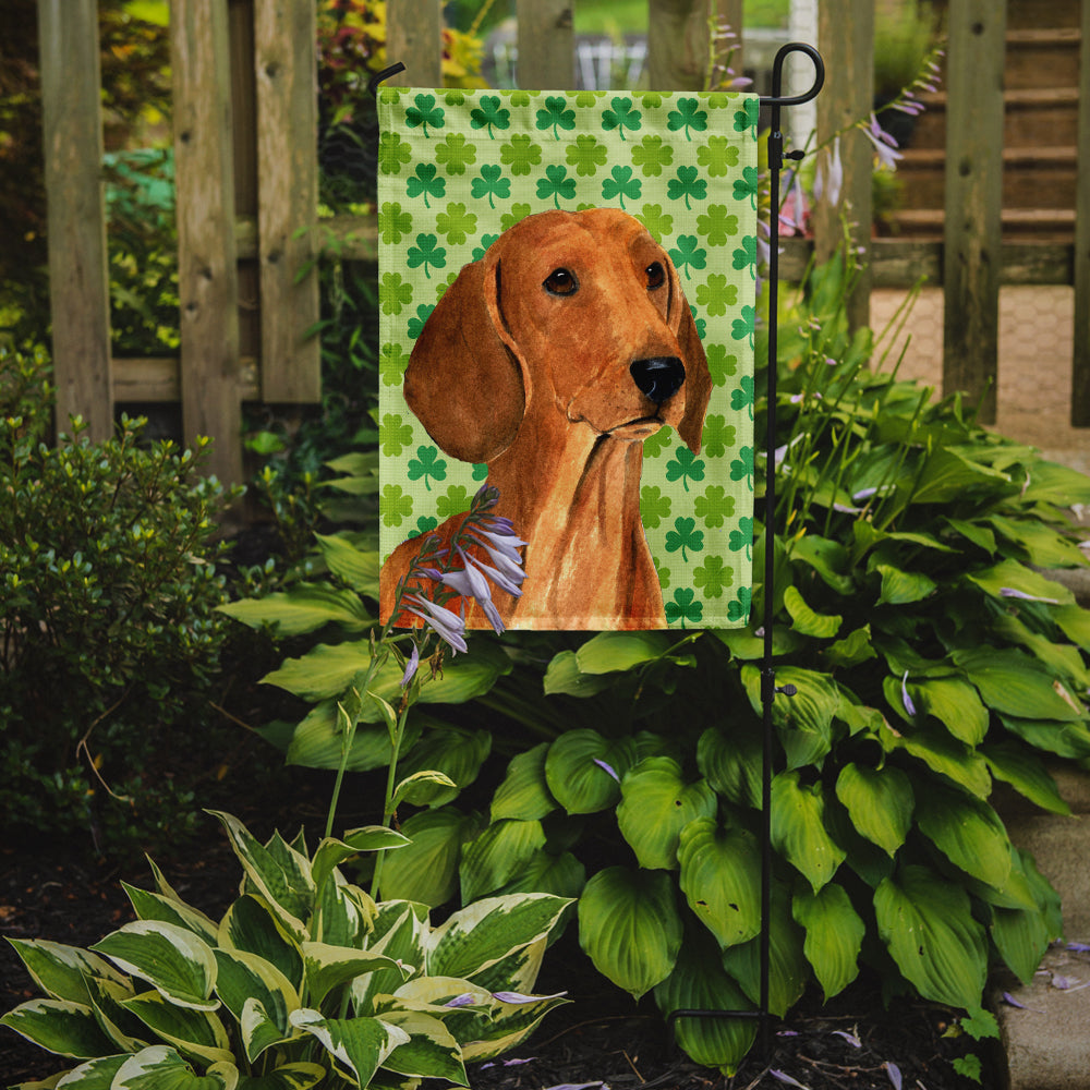 Dachshund St. Patrick's Day Shamrock Portrait Garden Flag – Decorative Outdoor Yard Flag