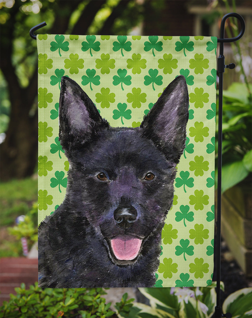 Australian Kelpie St. Patrick's Day Shamrock Portrait Garden Flag – Decorative Outdoor Yard Flag