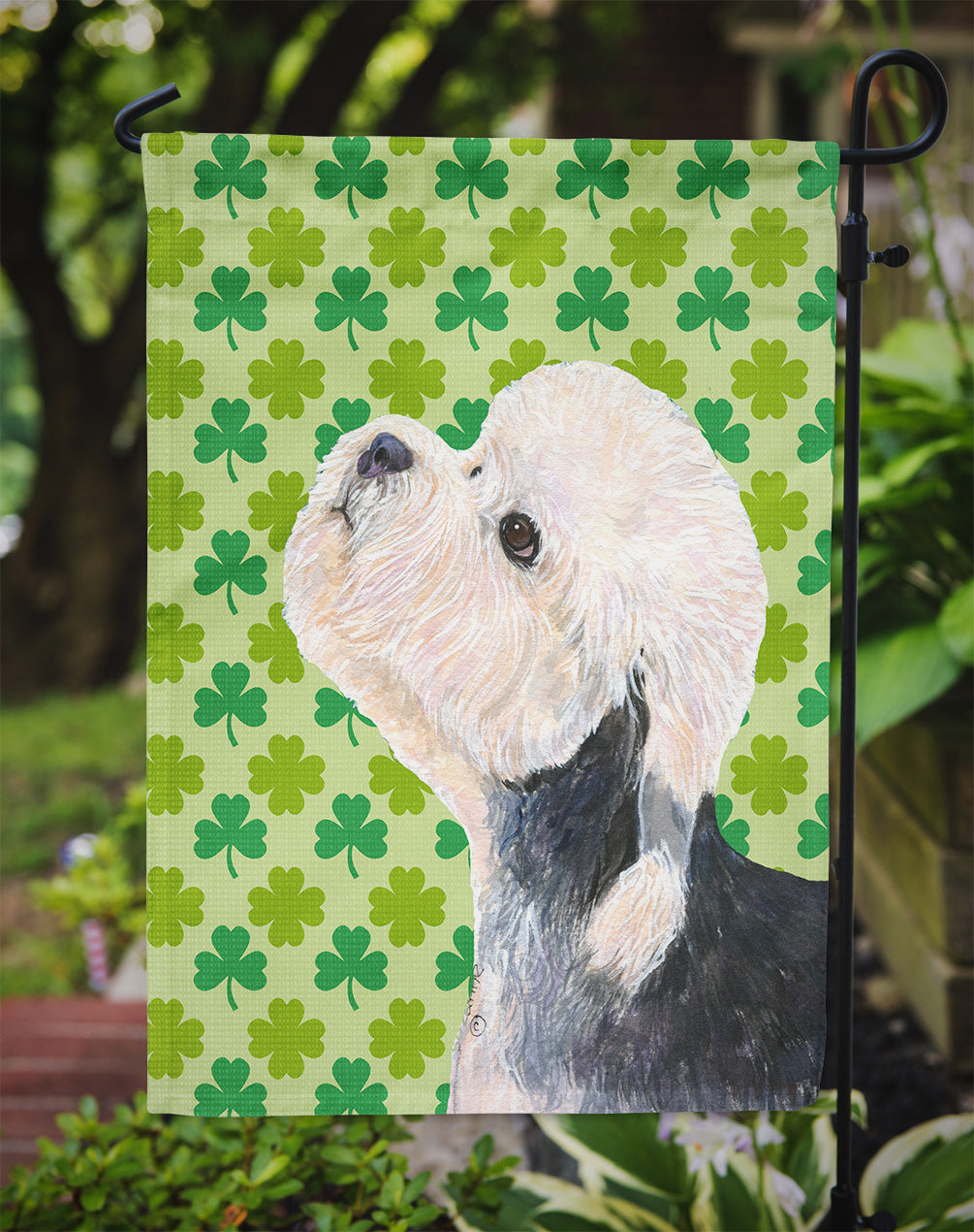 Dandie Dinmont Terrier St. Patrick's Day Shamrock Garden Flag – Decorative Outdoor Yard Flag