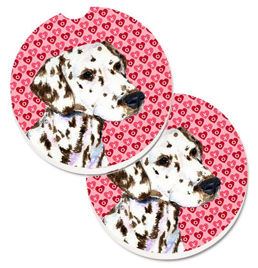 Dalmatian Hearts Love and Valentine's Day Portrait Car Coasters – Set of 2 - Absorbent Stone with Fun & Functional Artwork SS4469CARC