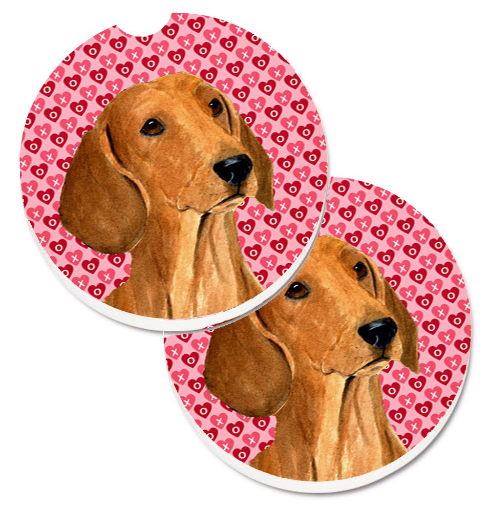 Dachshund Hearts Love and Valentine's Day Portrait Car Coasters – Set of 2 - Absorbent Stone with Fun & Functional Artwork SS4487CARC