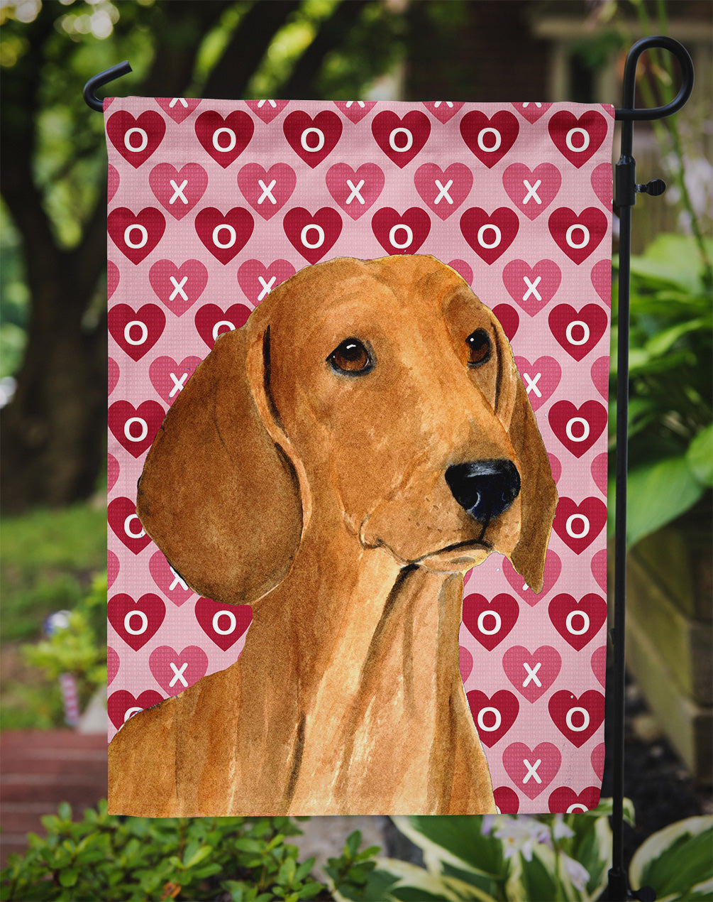 Dachshund Hearts Love and Valentine's Day Portrait Garden Flag – Decorative Outdoor Yard Flag
