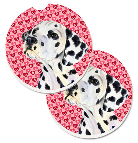 Dalmatian Hearts Love and Valentine's Day Portrait Car Coasters – Set of 2 - Absorbent Stone with Fun & Functional Artwork SS4492CARC