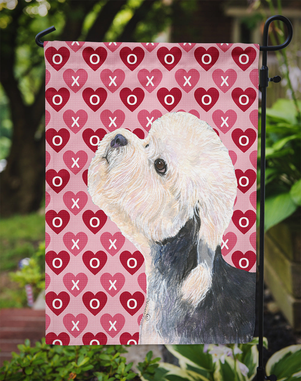 Dandie Dinmont Terrier Hearts Love Valentine's Day Garden Flag – Decorative Outdoor Yard Flag