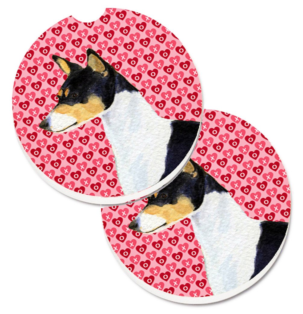 Basenji Hearts Love and Valentine's Day Portrait Car Coasters – Set of 2 - Absorbent Stone with Fun & Functional Artwork SS4514CARC
