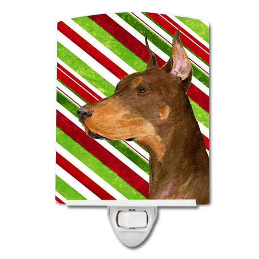 Doberman Candy Cane Holiday Christmas Ceramic Night Light SS4537CNL