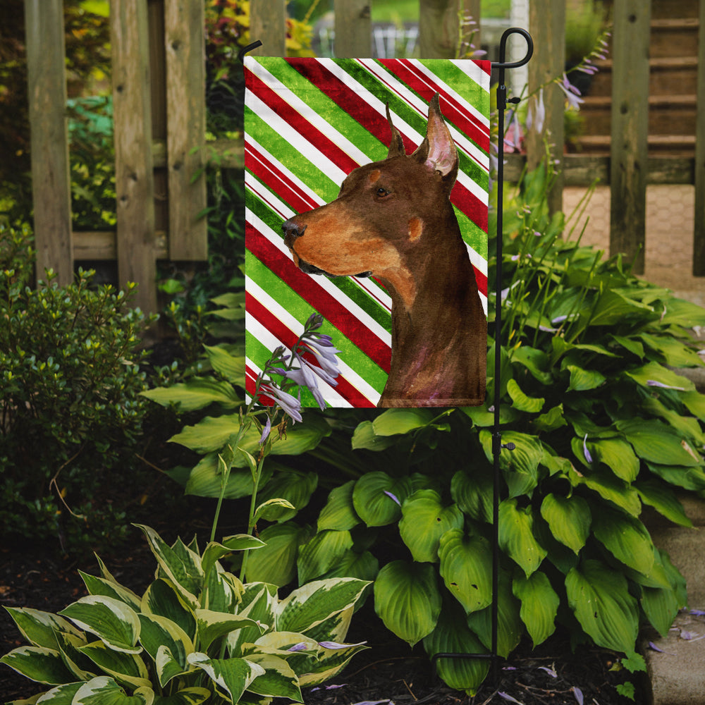 Doberman Candy Cane Holiday Christmas Garden Flag – Decorative Outdoor Yard Flag