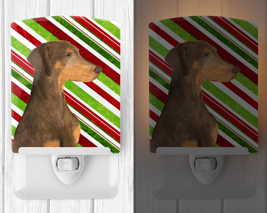 Doberman Candy Cane Holiday Christmas Ceramic Night Light SS4548CNL