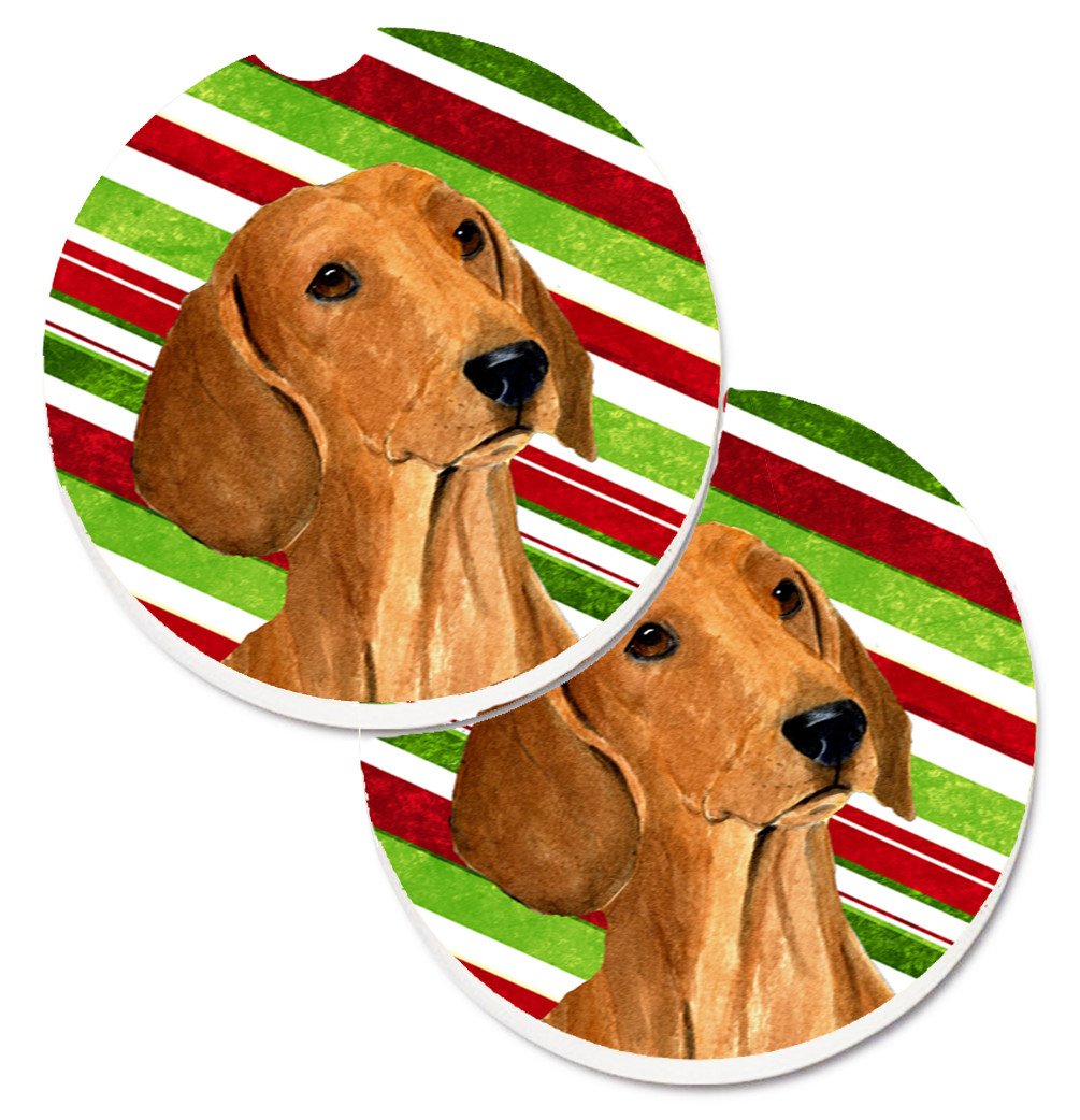 Dachshund Candy Cane Holiday Christmas Car Coasters – Set of 2 - Absorbent Stone with Fun & Functional Artwork SS4556CARC