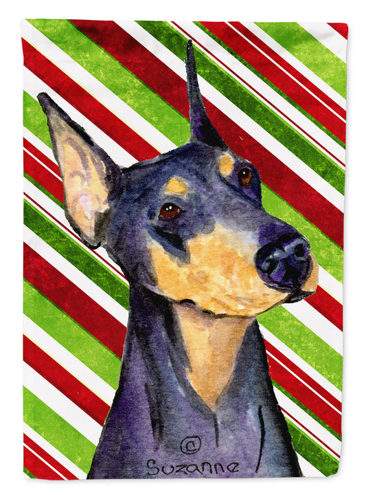 Doberman Candy Cane Holiday Christmas Garden Flag – Decorative Outdoor Yard Flag
