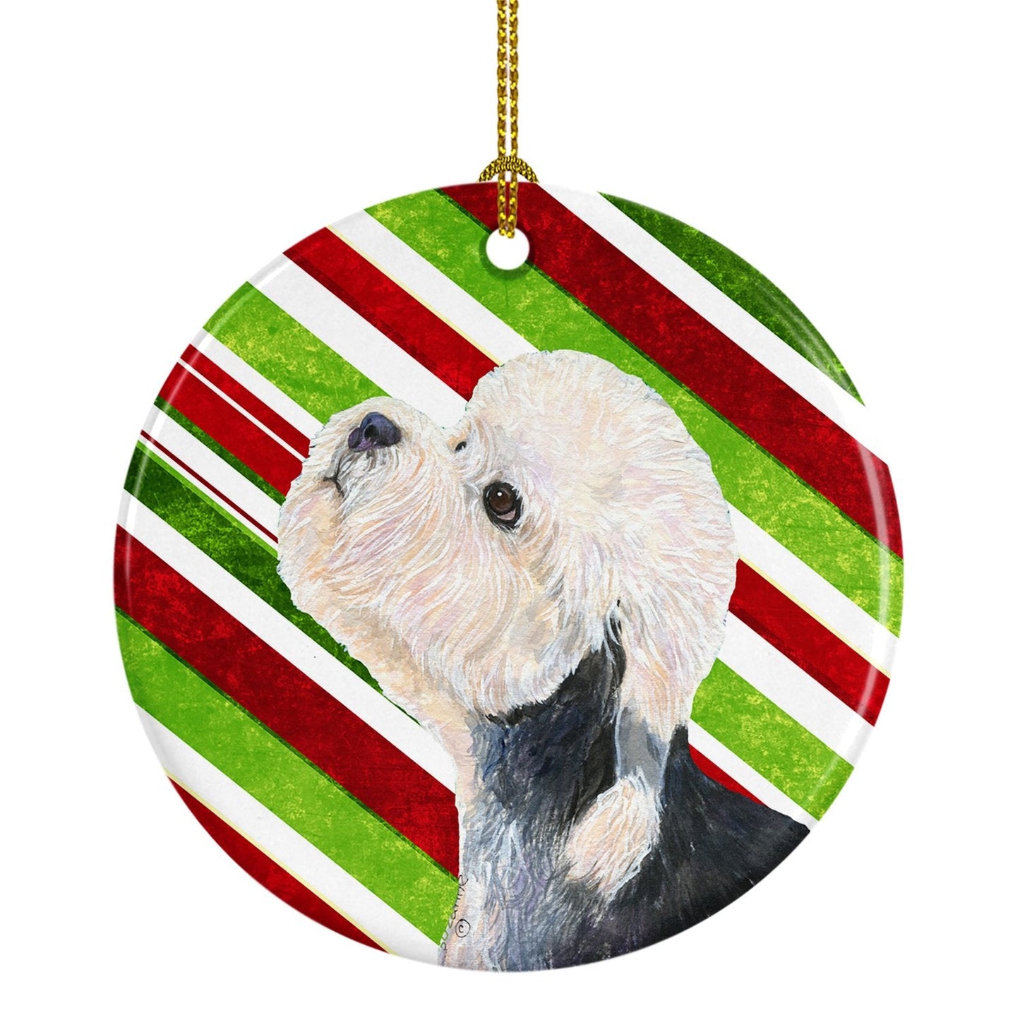 Dandie Dinmont Terrier Candy Cane Holiday Christmas Ornament - Round Ceramic Ornament – Artist-Designed Keepsake Decoration SS4572