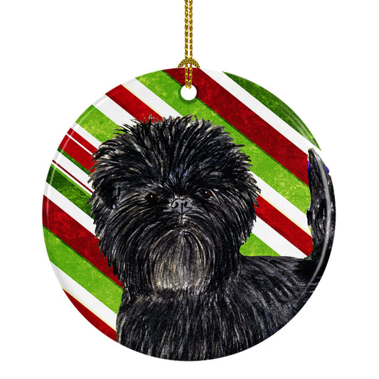 Affenpinscher Candy Cane Holiday Christmas Ornament - Round Ceramic Ornament – Artist-Designed Keepsake Decoration SS4580