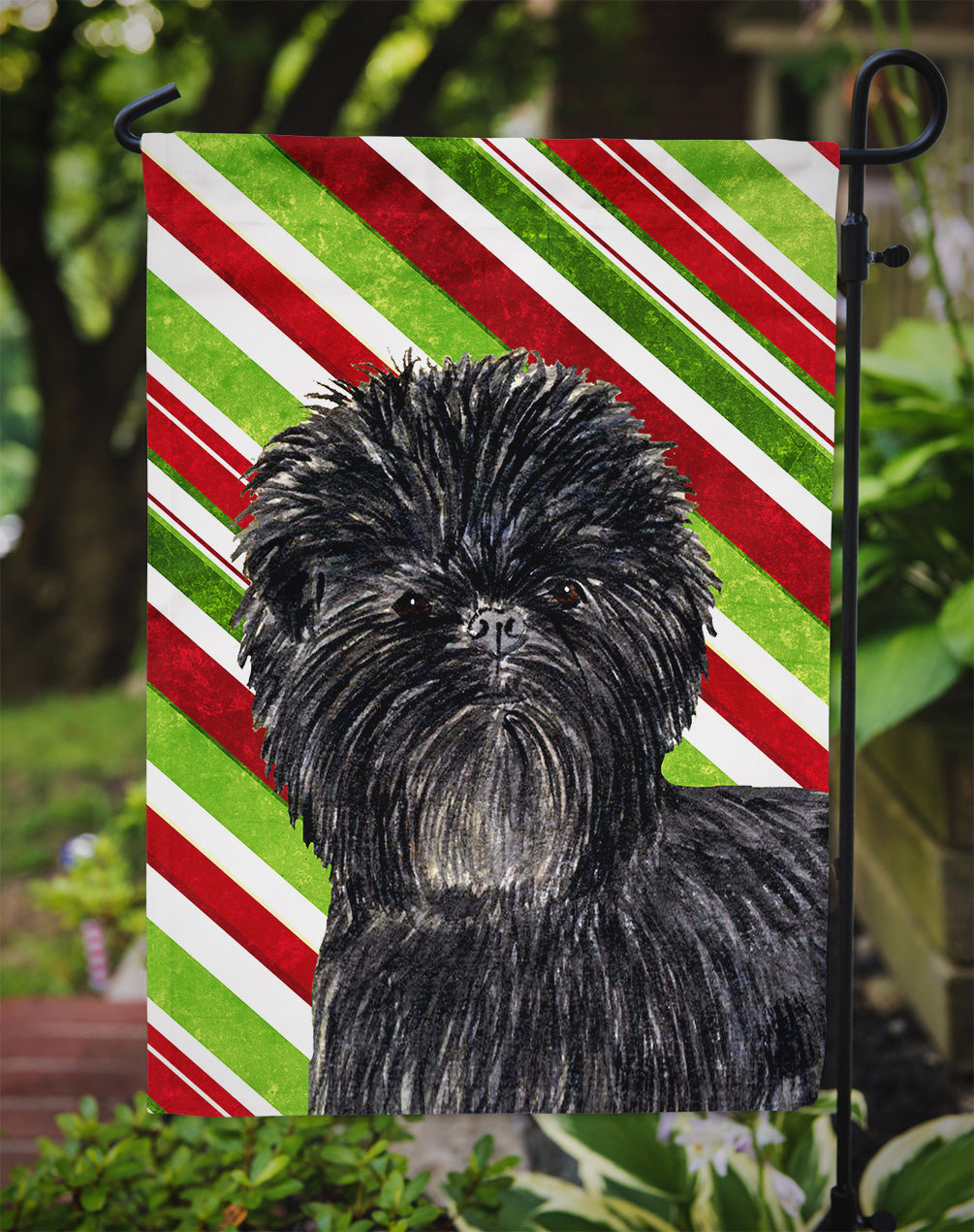Affenpinscher Candy Cane Holiday Christmas Garden Flag – Decorative Outdoor Yard Flag