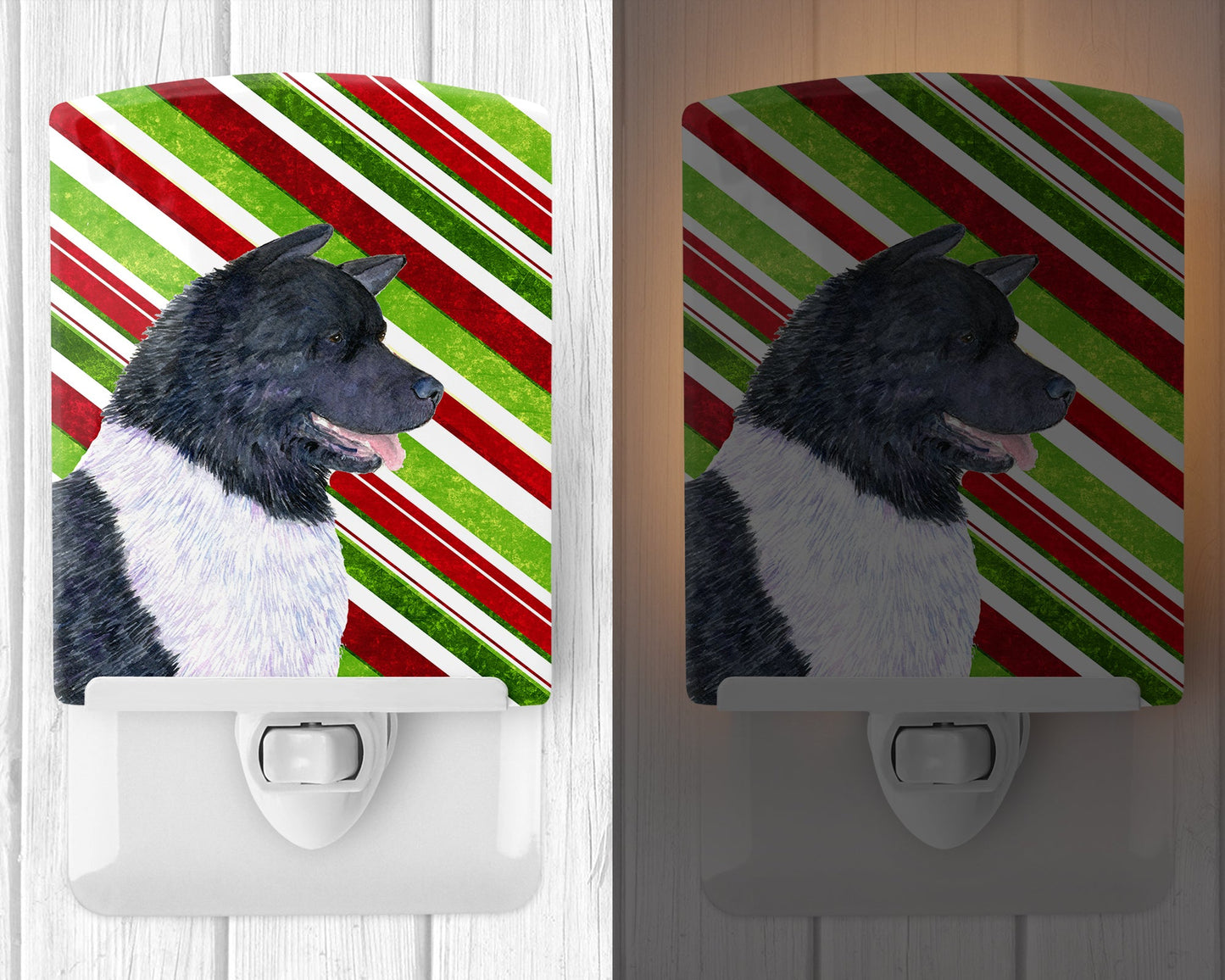 Akita Candy Cane Holiday Christmas Ceramic Night Light SS4590CNL