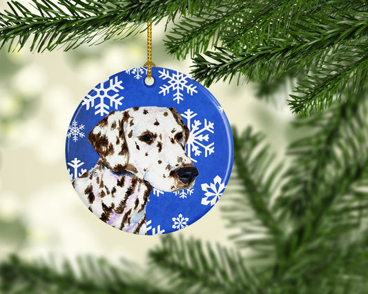 Dalmatian Winter Snowflakes Holiday Christmas Ornament - Round Ceramic Ornament – Artist-Designed Keepsake Decoration SS4607