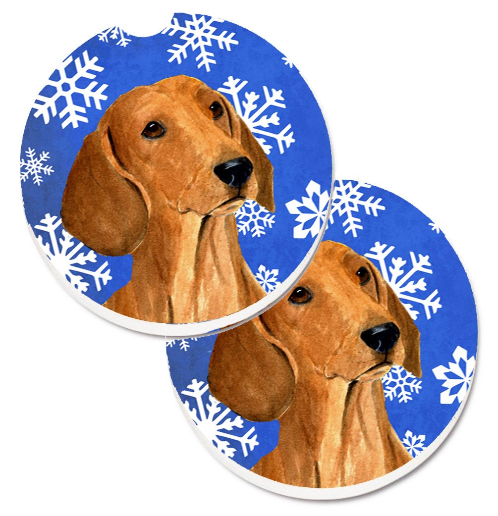 Dachshund Winter Snowflakes Holiday Car Coasters – Set of 2 - Absorbent Stone with Fun & Functional Artwork SS4625CARC