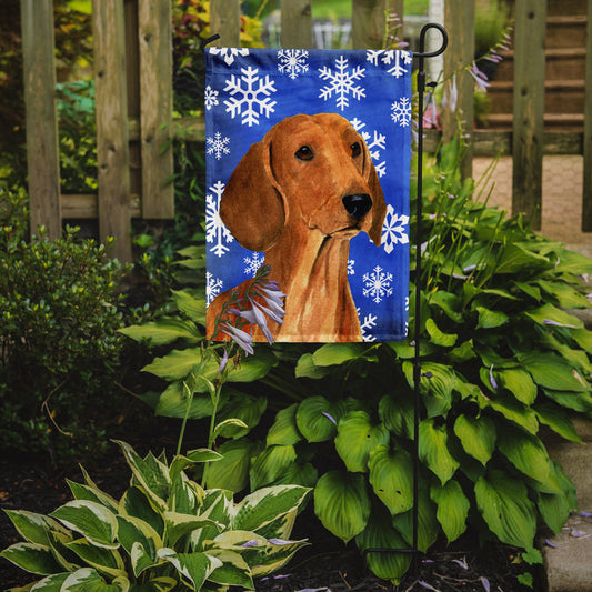 Dachshund Winter Snowflakes Holiday Garden Flag – Decorative Outdoor Yard Flag