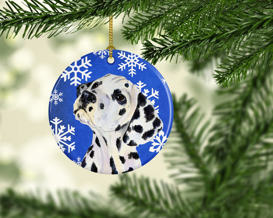 Dalmatian Winter Snowflakes Holiday Christmas Ornament - Round Ceramic Ornament – Artist-Designed Keepsake Decoration SS4630