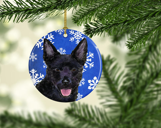 Australian Kelpie Winter Snowflakes Holiday Christmas Ornament - Round Ceramic Ornament – Artist-Designed Keepsake Decoration SS4636